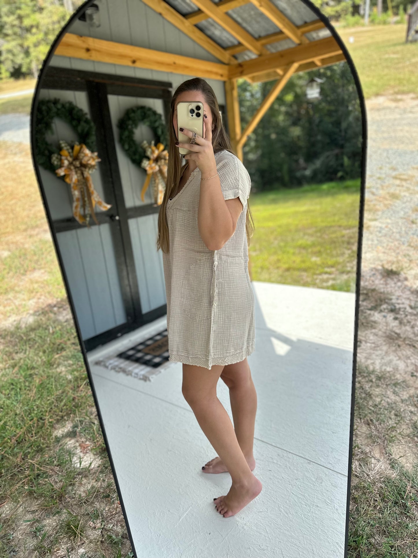 Zenana Raw Edge V-Neck Dress