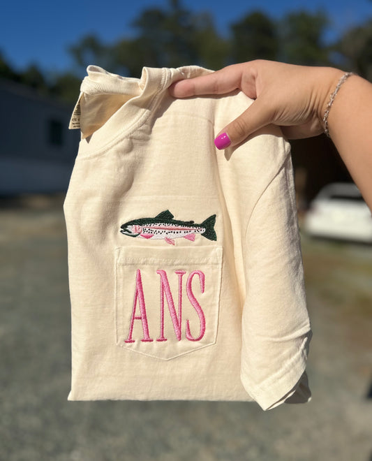 Embroidered Trout & Monogram Pocket Tee