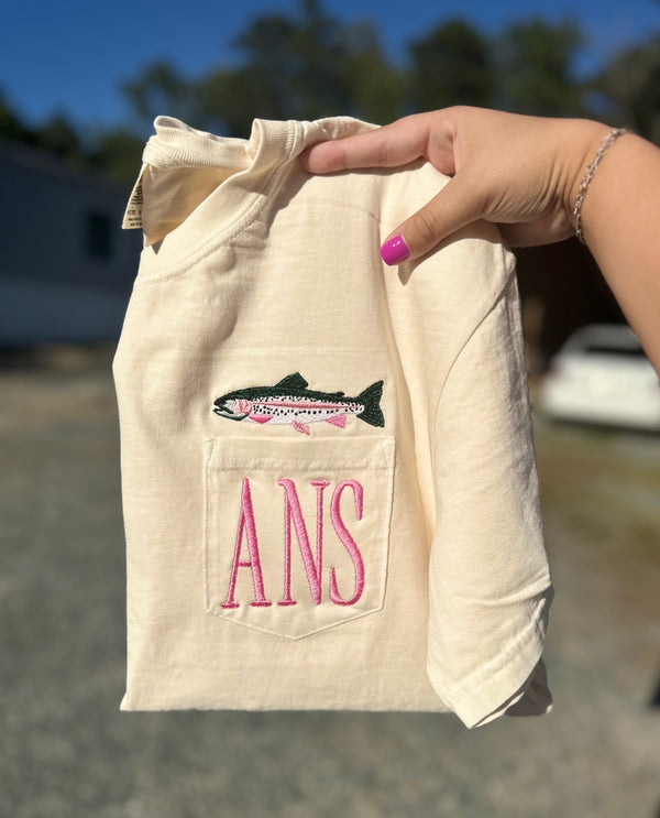 Embroidered Trout & Monogram Pocket Tee