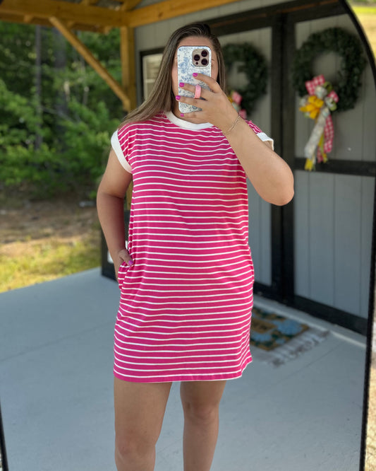 Hot Pink Striped T-Shirt Dress