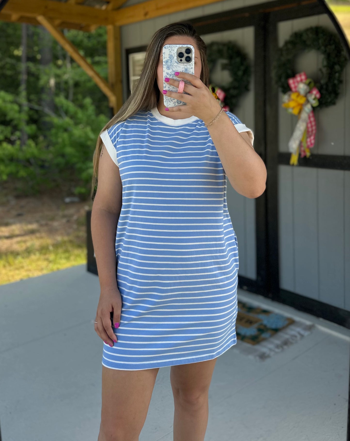 Sky Blue Striped T-Shirt Dress