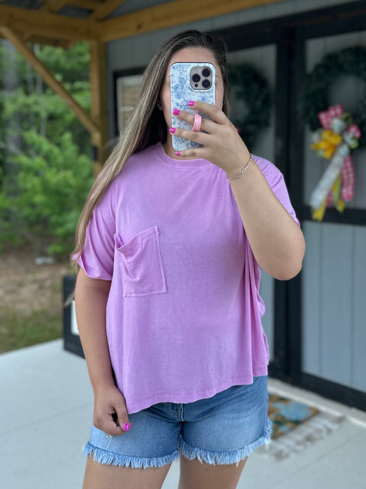 Mauve Acid Wash Ribbed Short Sleeve