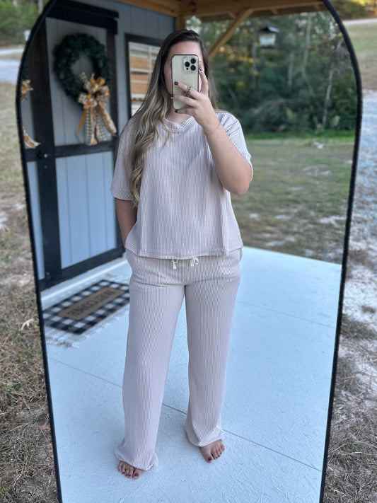 Zenana Ribbed Short Sleeve & Pants Set