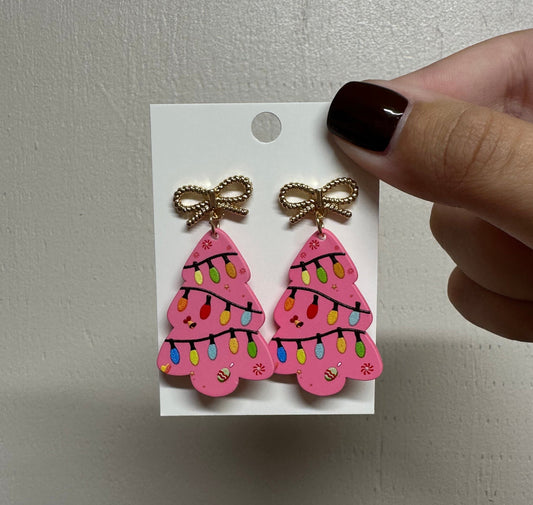 Pink Christmas Tree Earrings