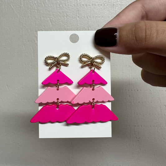 Pink Christmas Tree Earrings