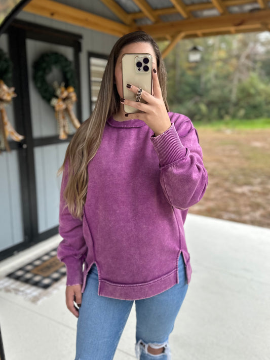 Zenana Acid Wash Exposed Seam Sweatshirt