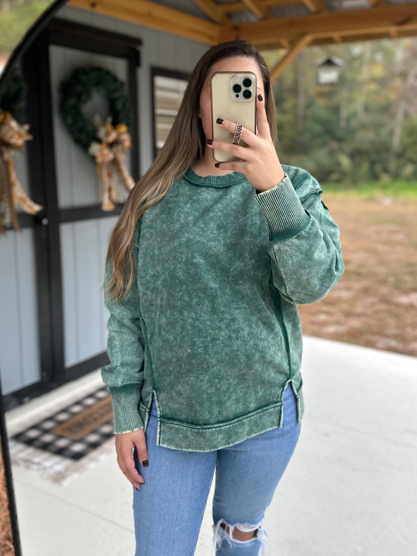 Zenana Acid Wash Exposed Seam Sweatshirt