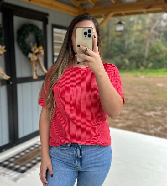 Zenana Raised Rib Exposed Seam Short Sleeve