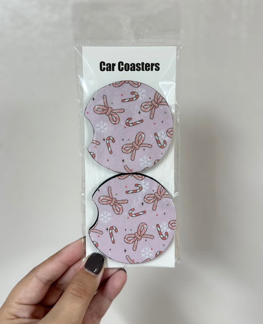 Candy Cane Bows Car Coasters