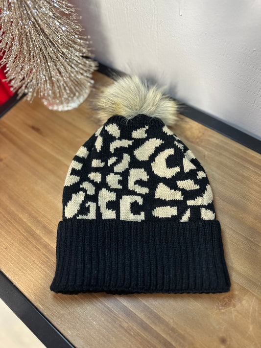 Leopard Pom Pom Beanie