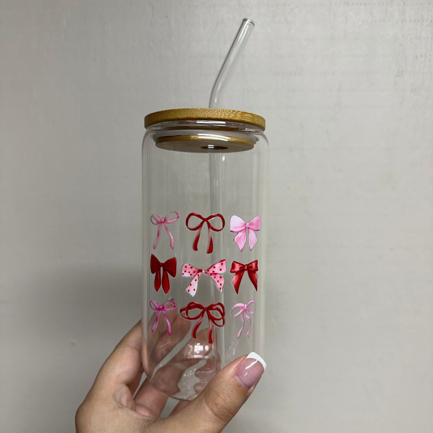 Pink & Red Bow Coquette Beer Can Glass