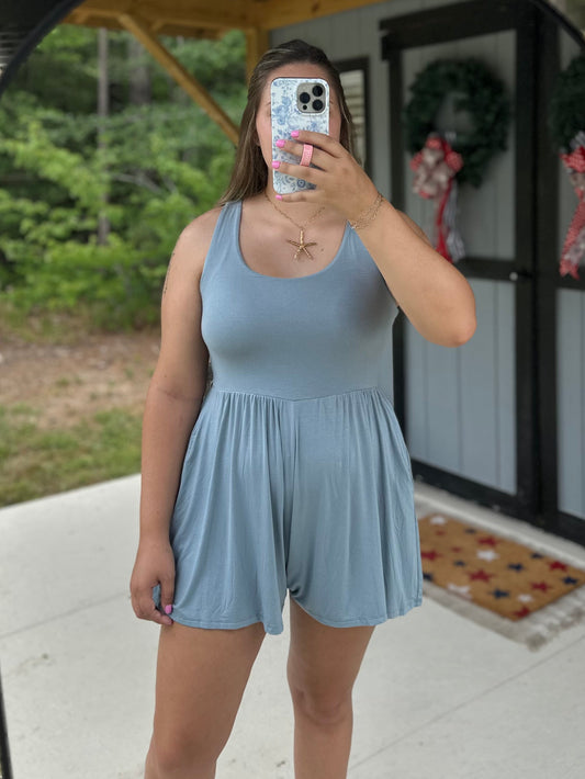 Dusty Blue Double Layered Tank Romper