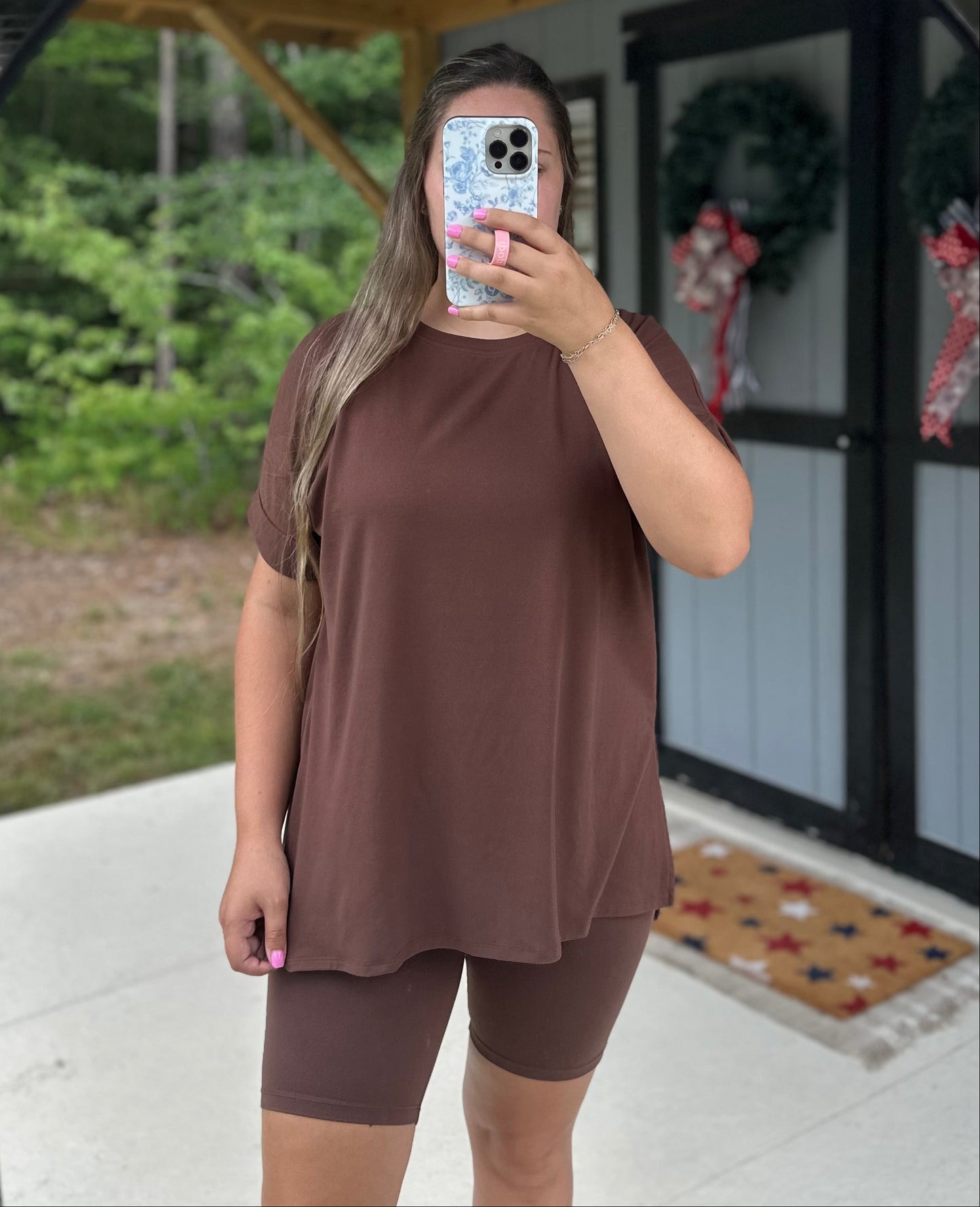 Brown Tee & Biker Short Set
