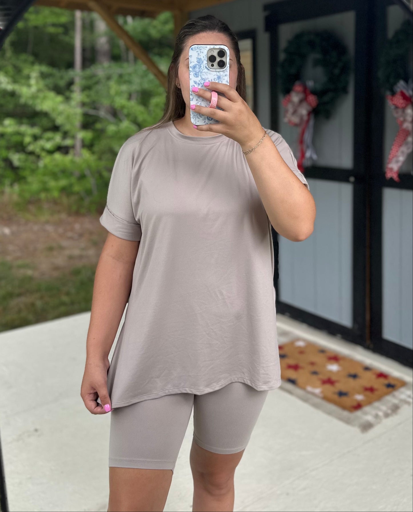 Ash Mocha Tee & Biker Short Set