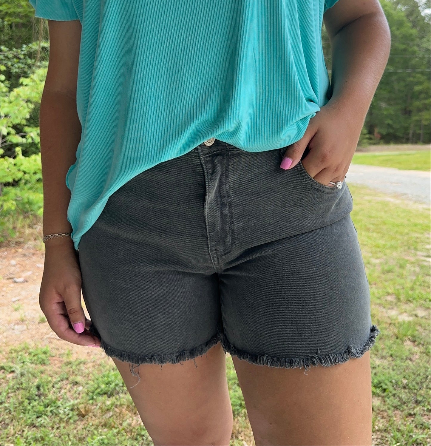 Ash Black Frayed Hem Shorts