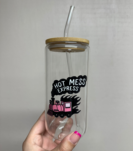 Hot Mess Express Beer Can Glass