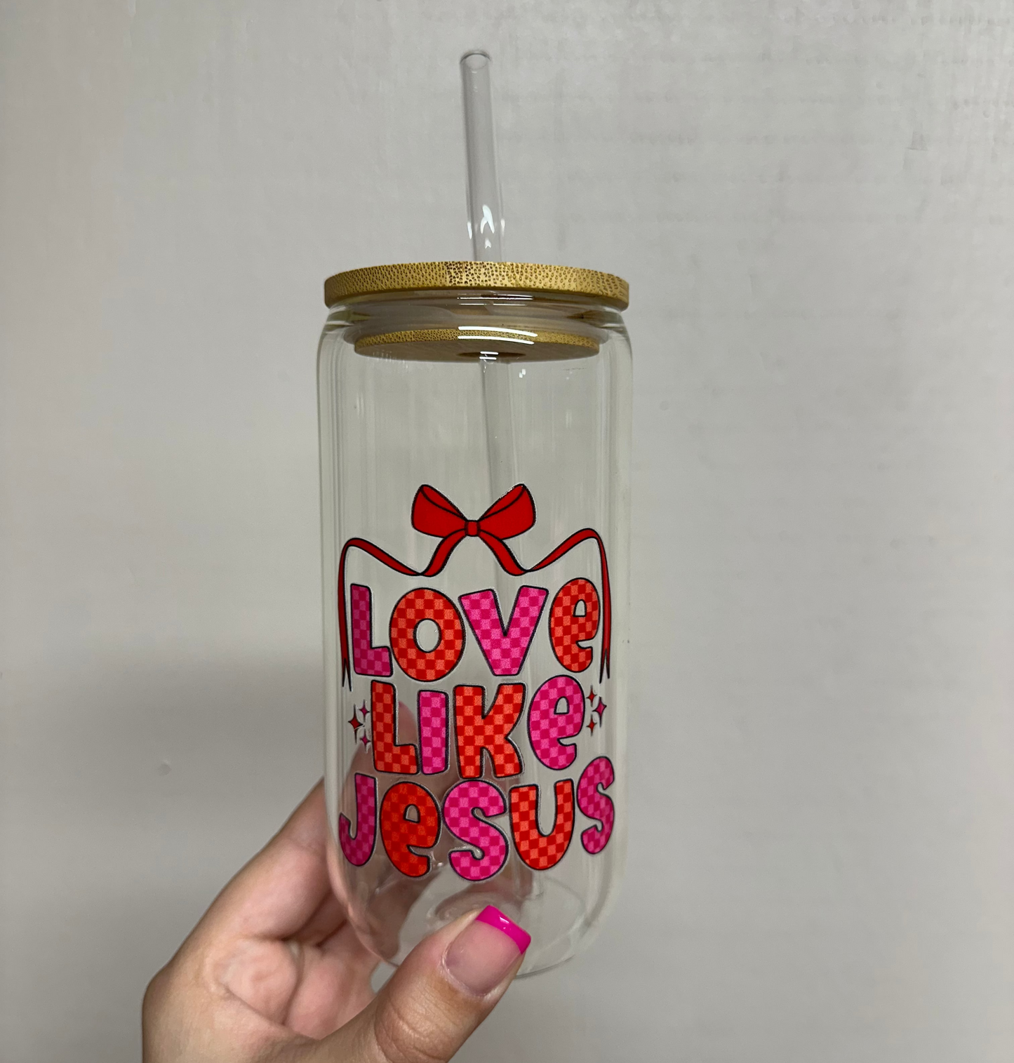 Love Like Jesus Beer Can Glass