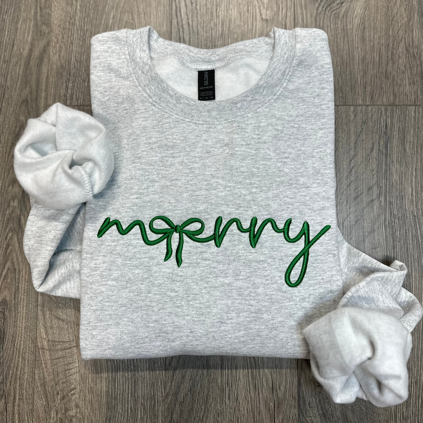 Green Puff Embroidered Merry Sweatshirt