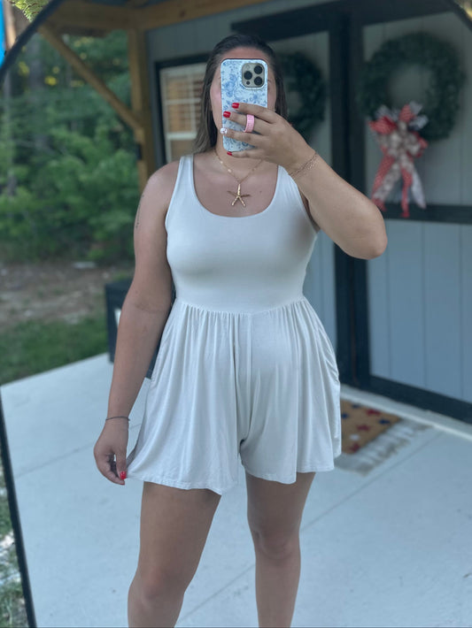 Sand Beige Double Layered Tank Romper