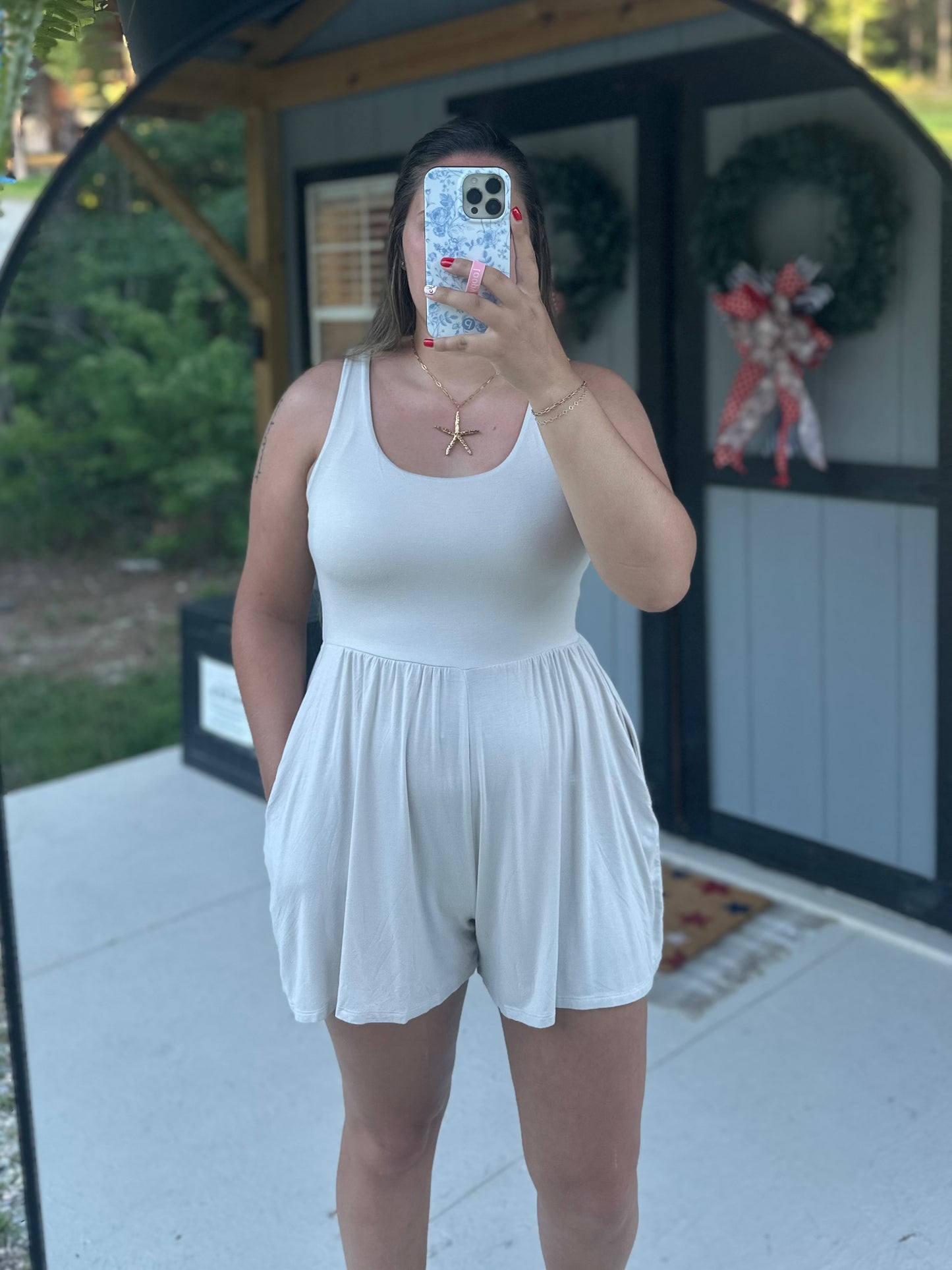 Sand Beige Double Layered Tank Romper