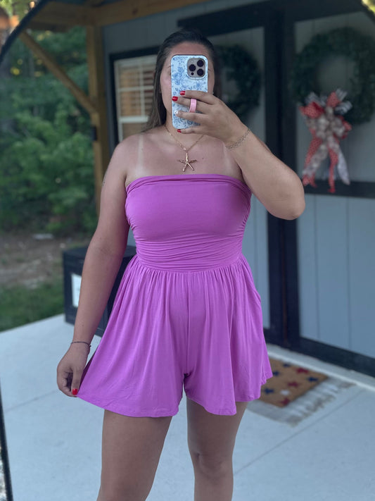 Bright Mauve Double Layered Strapless Romper