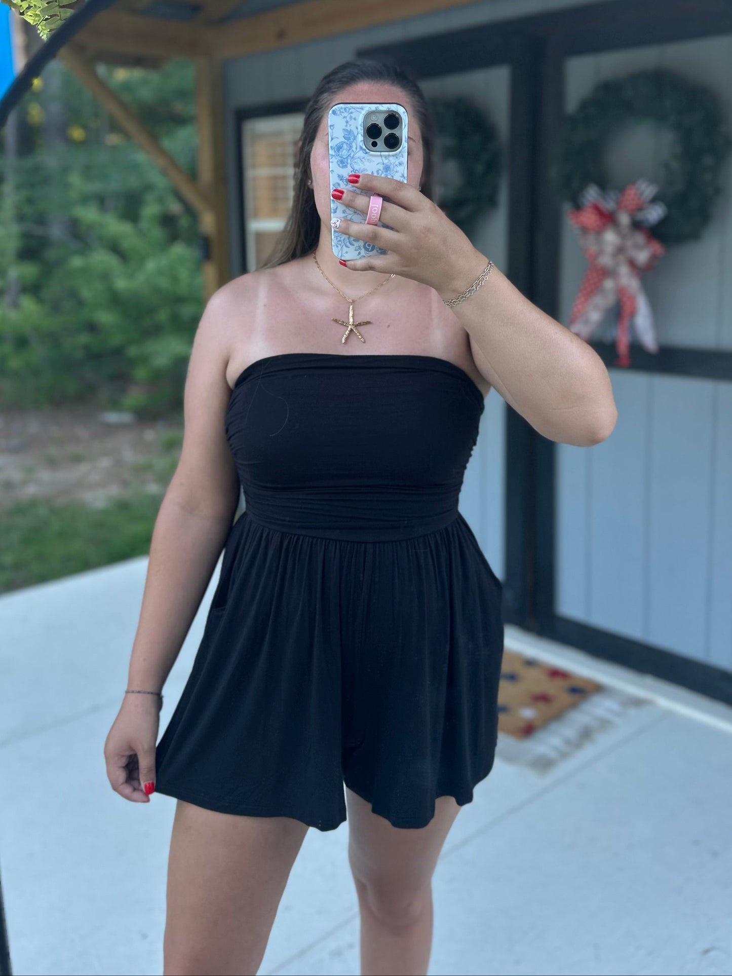 Black Double Layered Strapless Romper