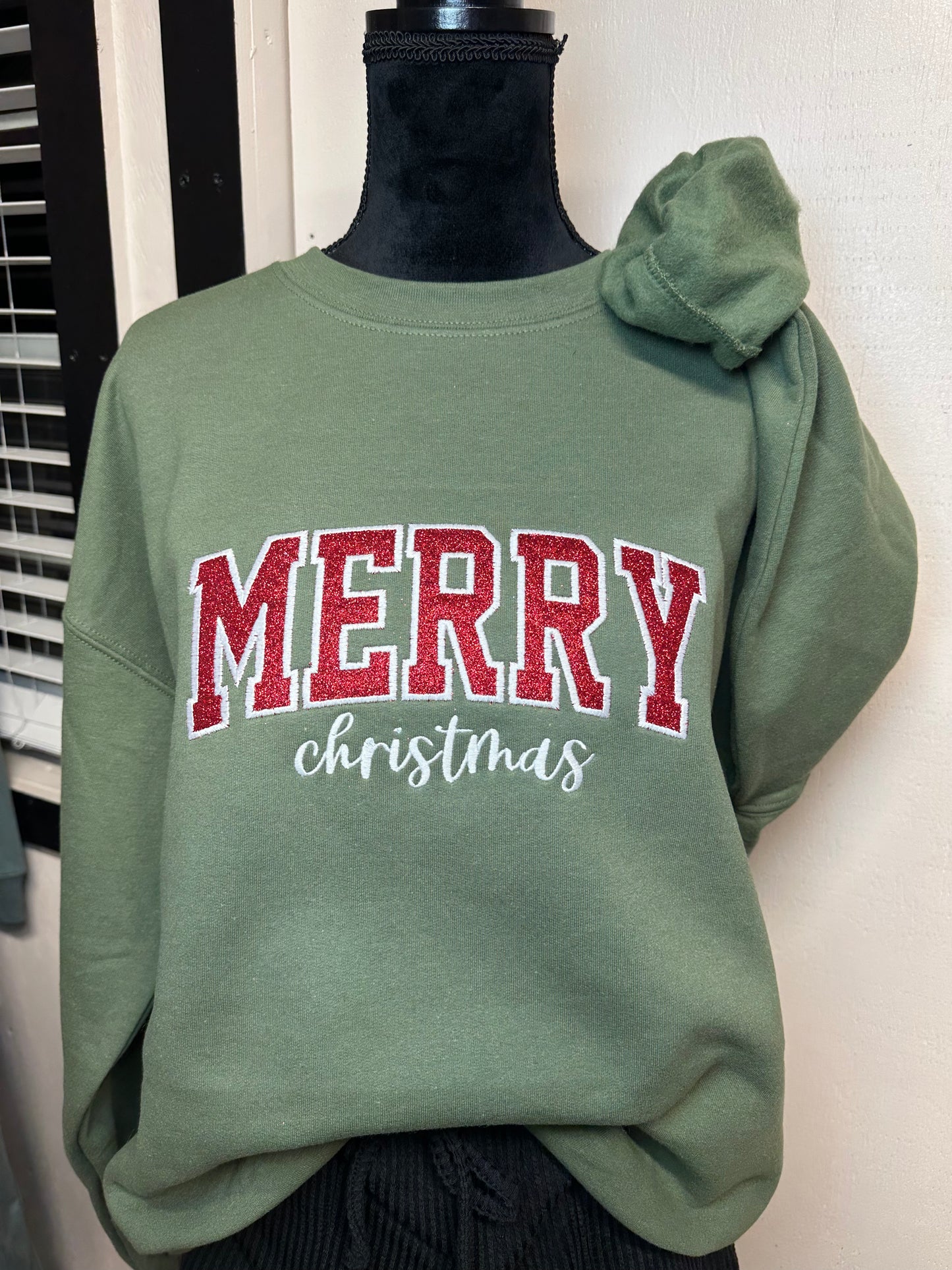 Embroidered Glitter Merry Christmas Sweatshirt