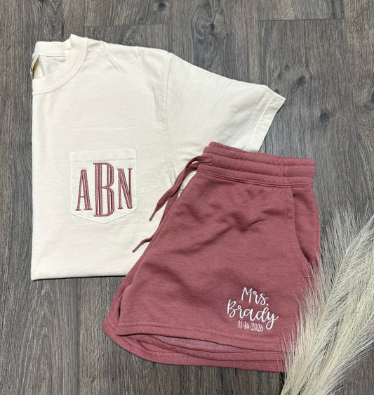 Embroidered Bridal Tee & Short Set