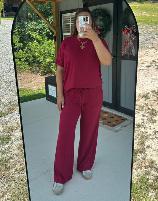 Burgundy Short Sleeve & Pants Set
