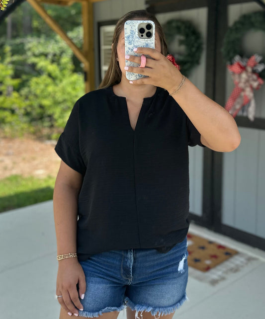 Black Woven Airflow Short Sleeve