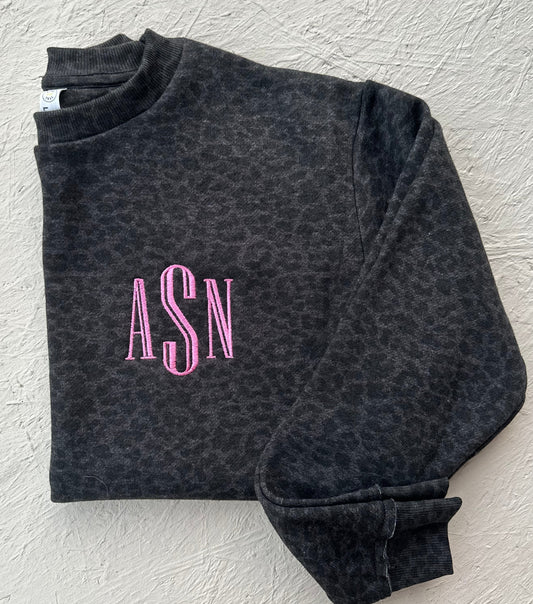 Embroidered Monogram Leopard Sweatshirt