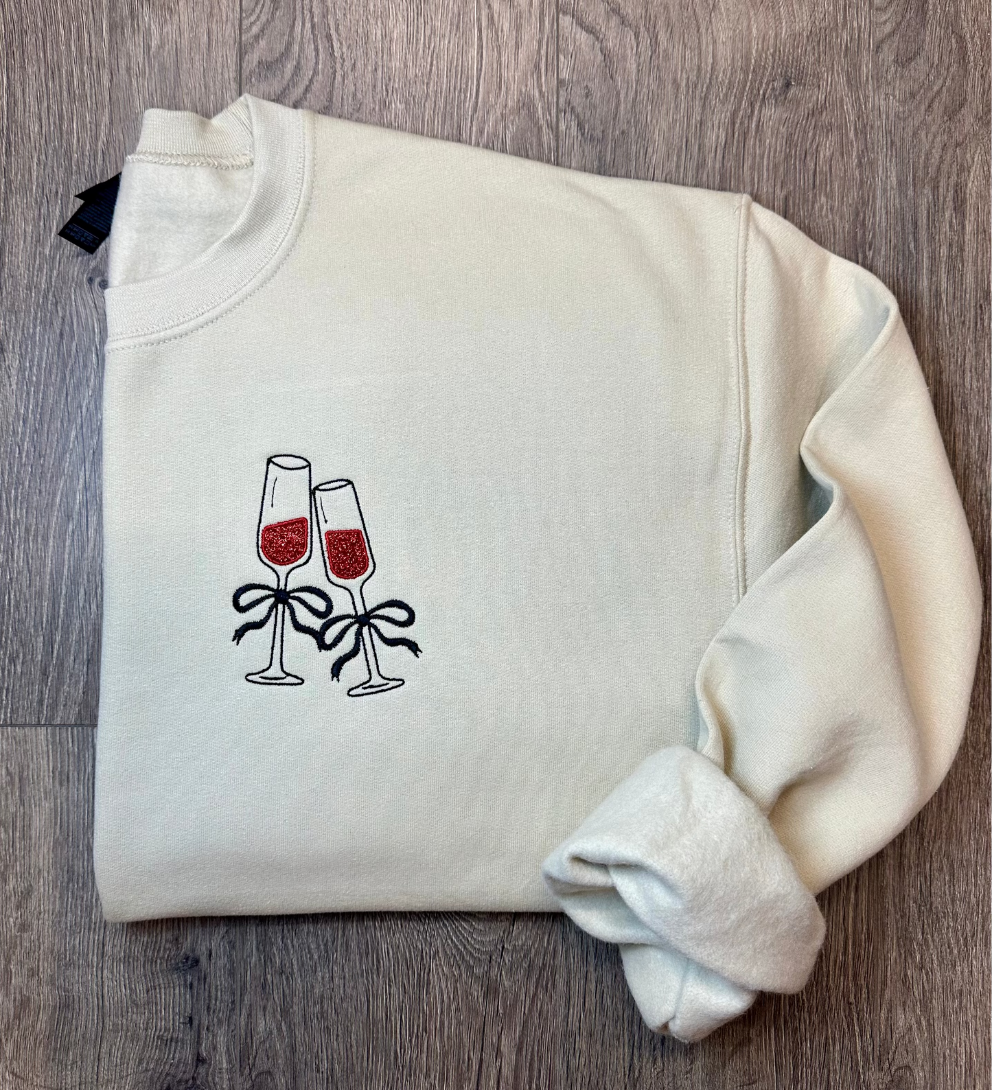 Embroidered Glitter Wine Glass Sweatshirt