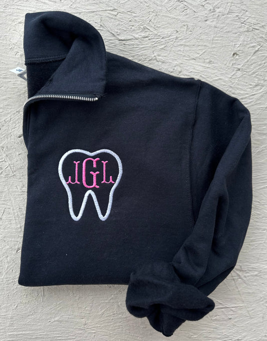 Embroidered Tooth + Monogram Quarter Zip