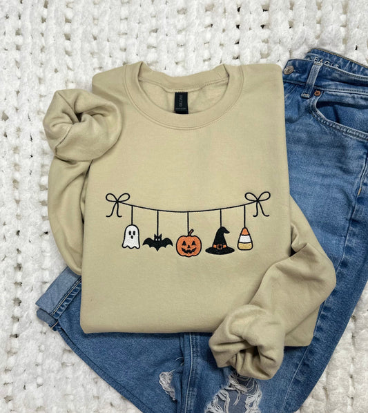 Embroidered Halloween String Sweatshirt