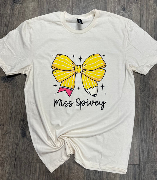 Teacher Bow & Name Shirt