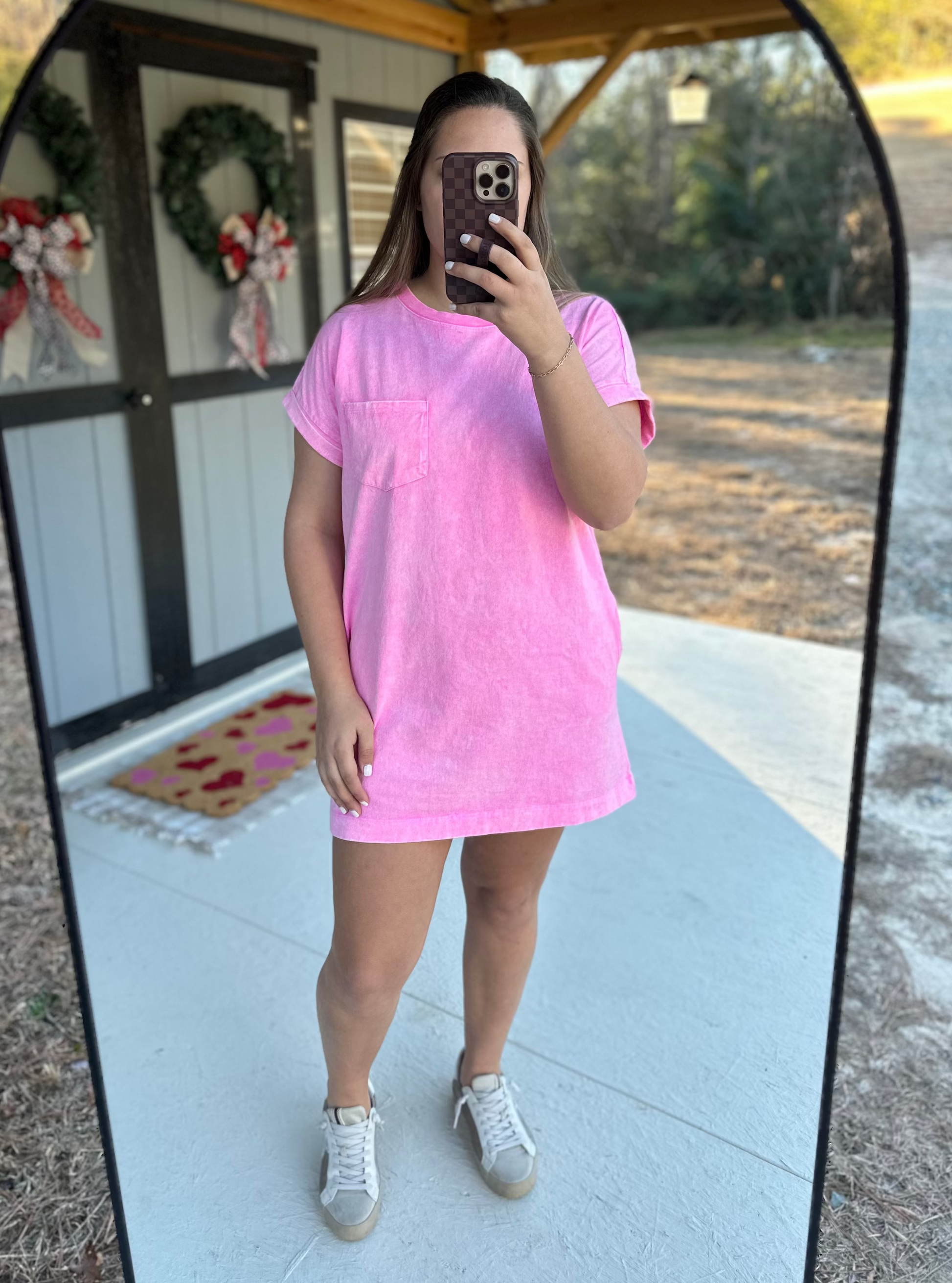 Pink Acid Wash T-Shirt Dress