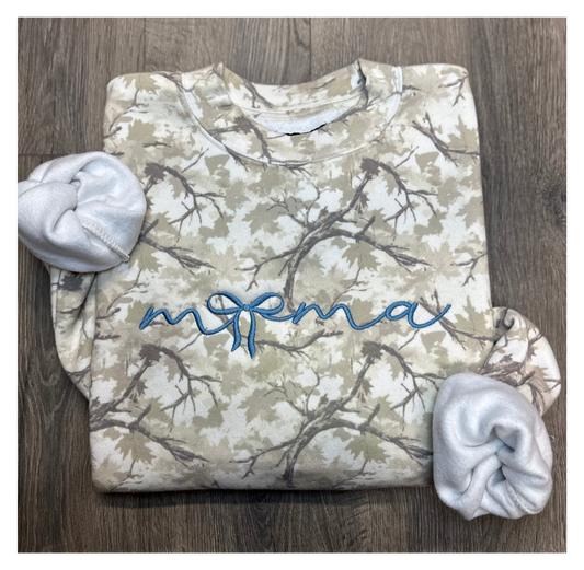 Embroidered Mama White Camo Sweatshirt