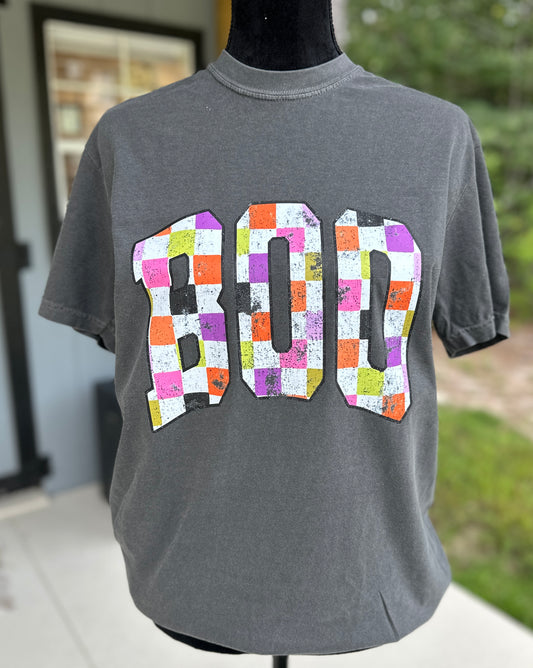 Distressed Checkered BOO Shirt