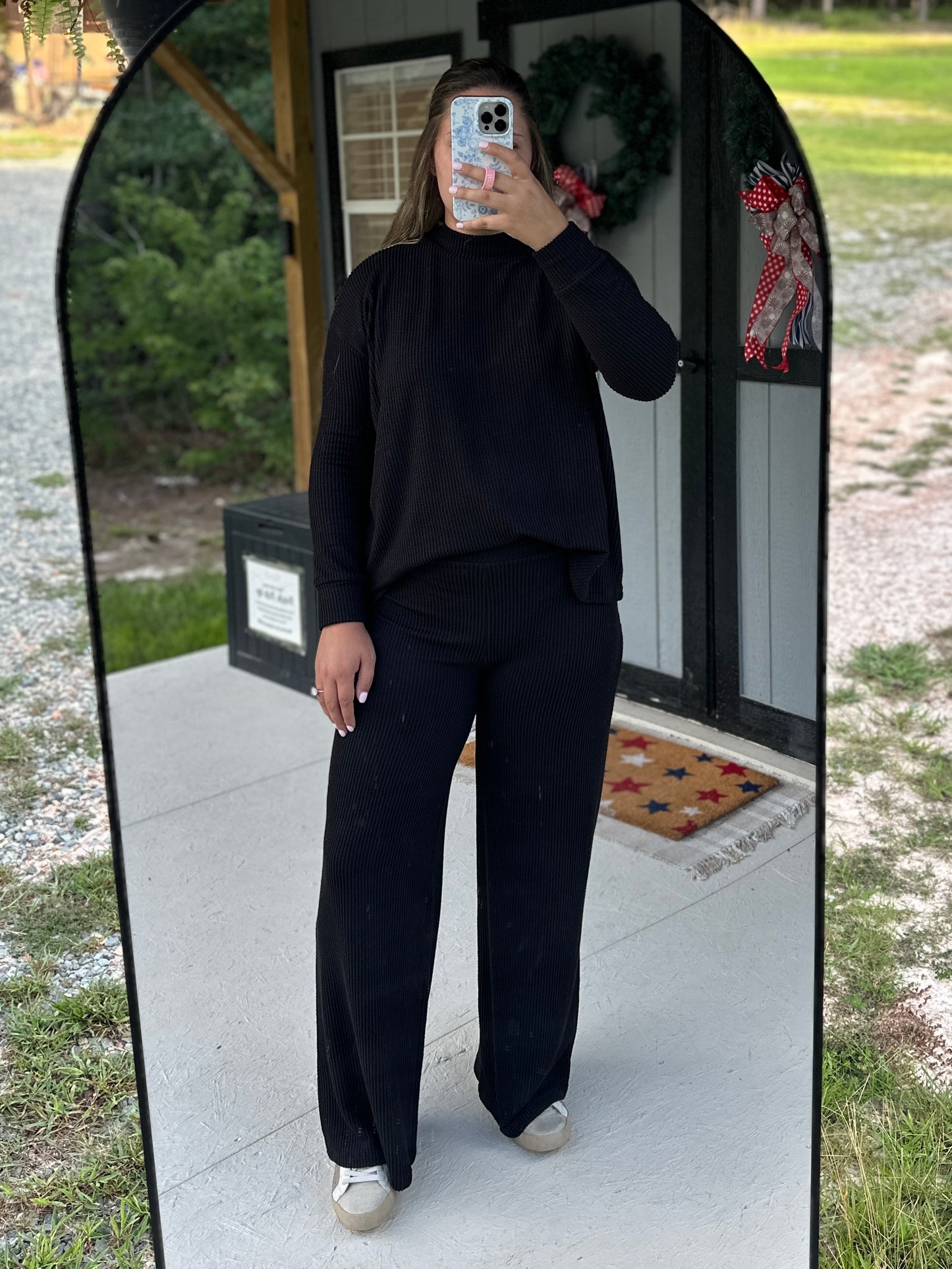 Black Ribbed Mock Neck Long Sleeve & Pants Set