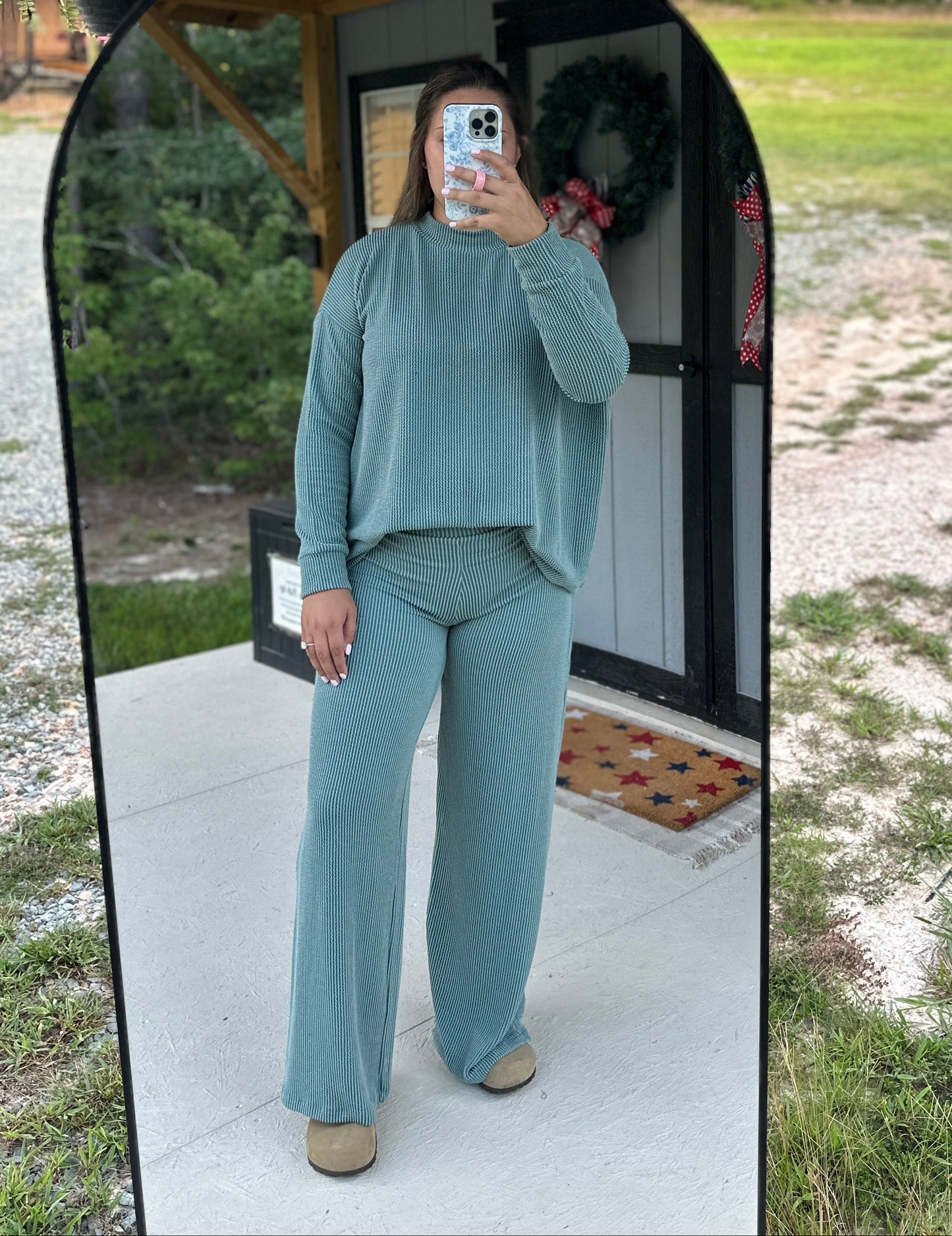 Jade Ribbed Mock Neck Long Sleeve & Pants Set