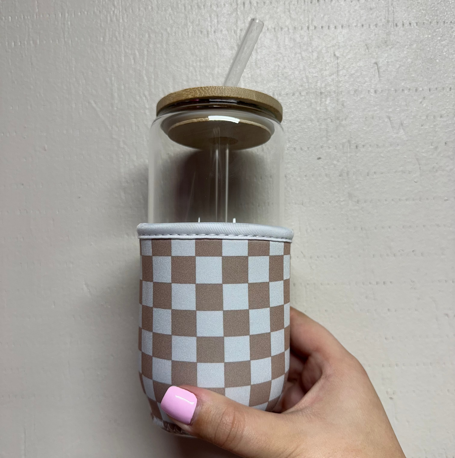 Tan Checkered Drink Sleeve