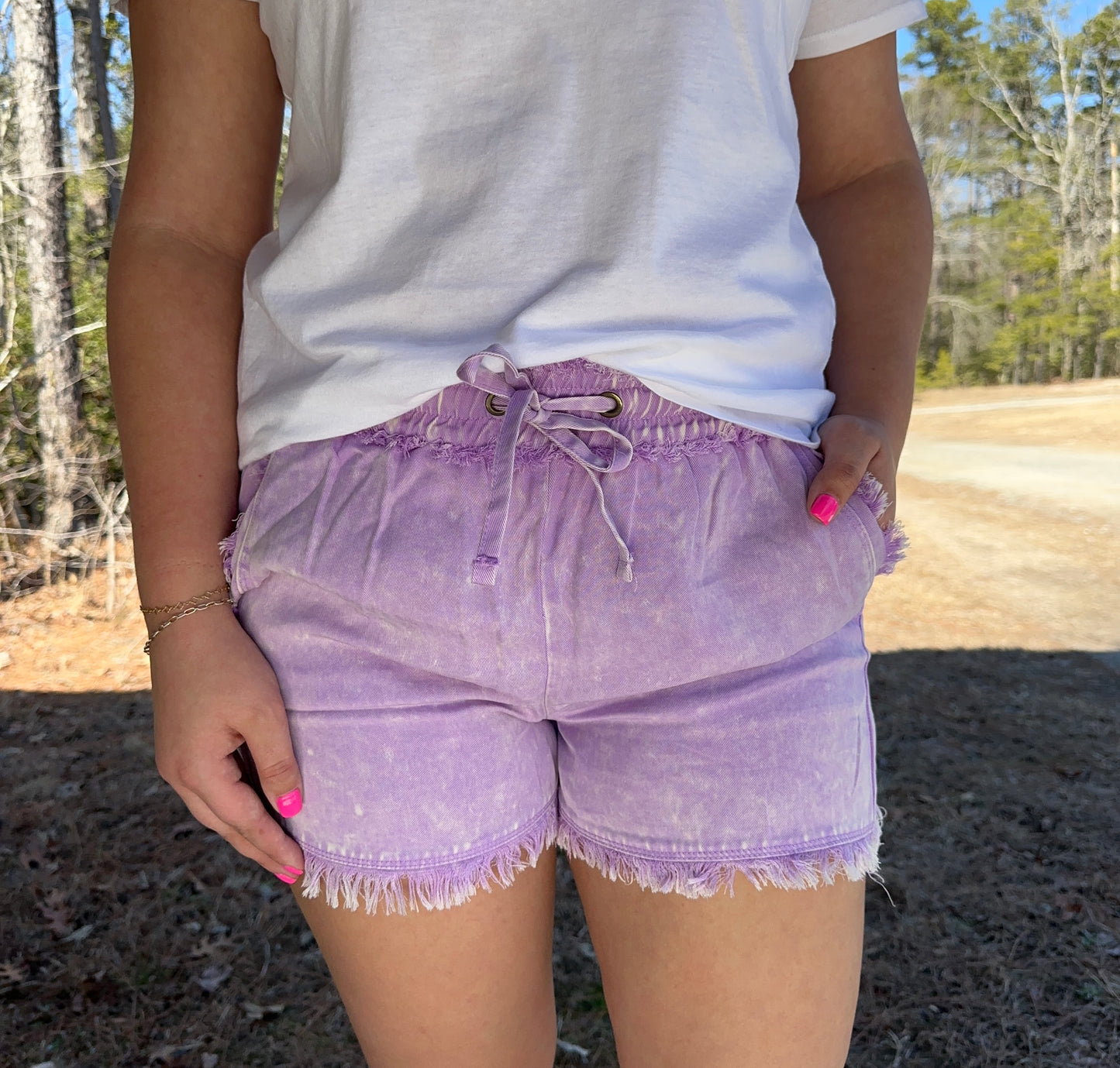Lavender Tencel Mineral Washed Shorts