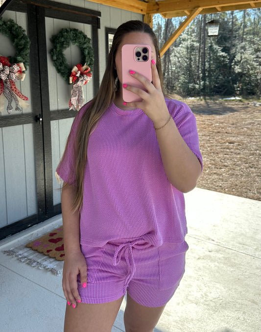 Spring Violet Ribbed Short Sleeve Set