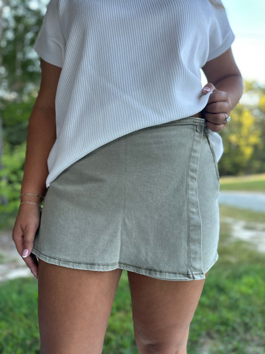 Light Olive Denim Skort