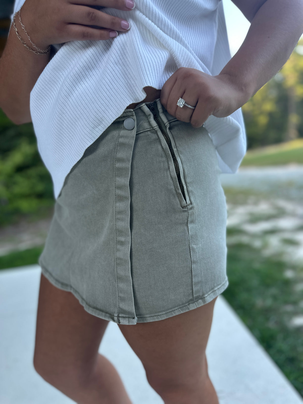 Light Olive Denim Skort