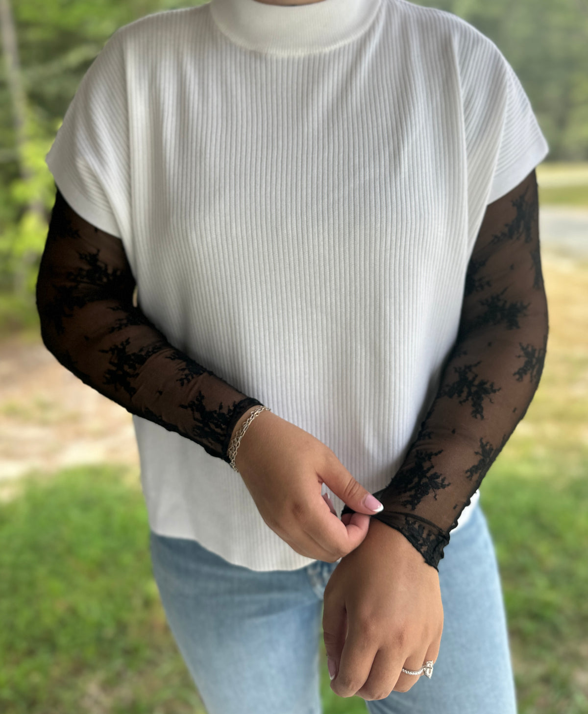 Black Lace See-Through Layering Top