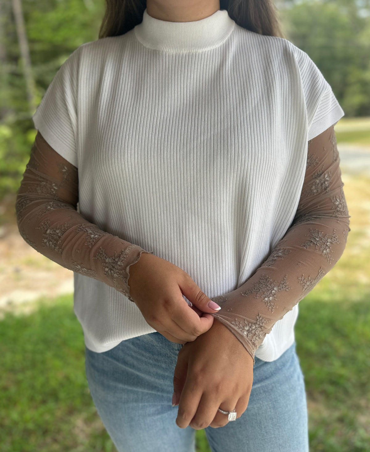 Light Brown Lace See-Through Layering Top