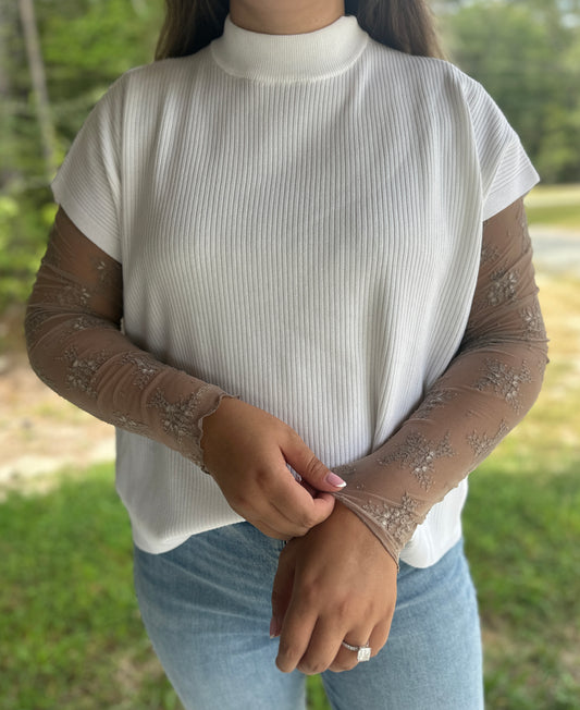 Light Brown Lace See-Through Layering Top