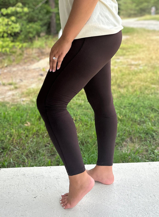 Dark Brown Wide Waistband Leggings