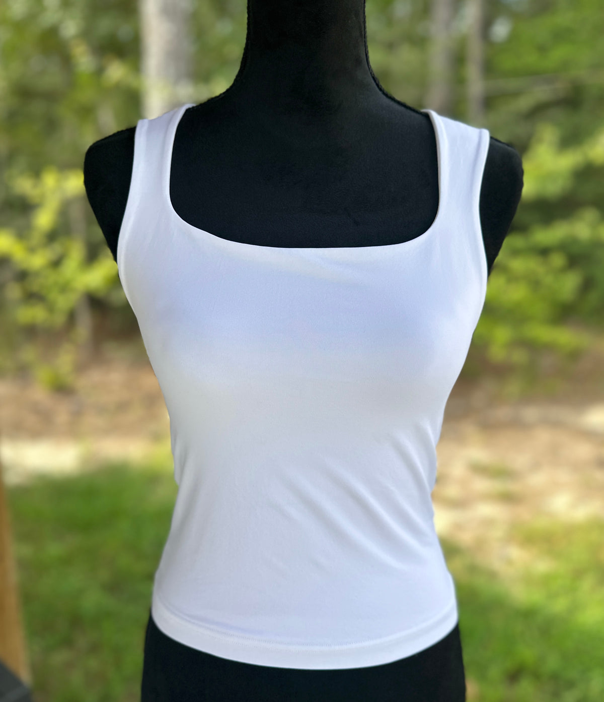 White Double Layered Square Neck Tank Top